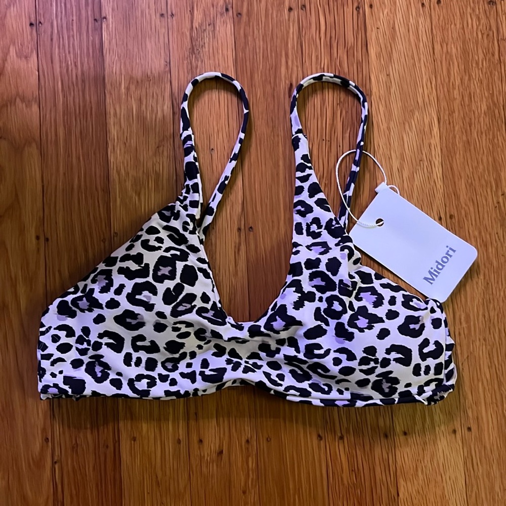 Midori Black and white cheetah print bikini top
